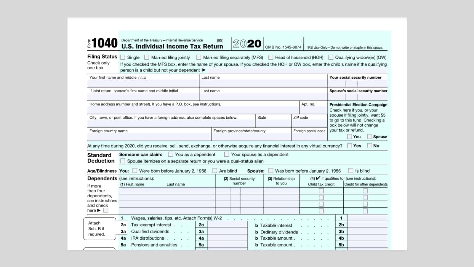 Form 1040 From The Irs 