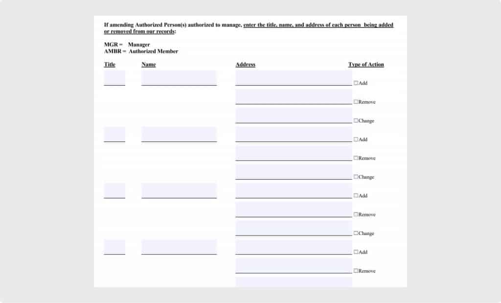 Florida LLC amendment form