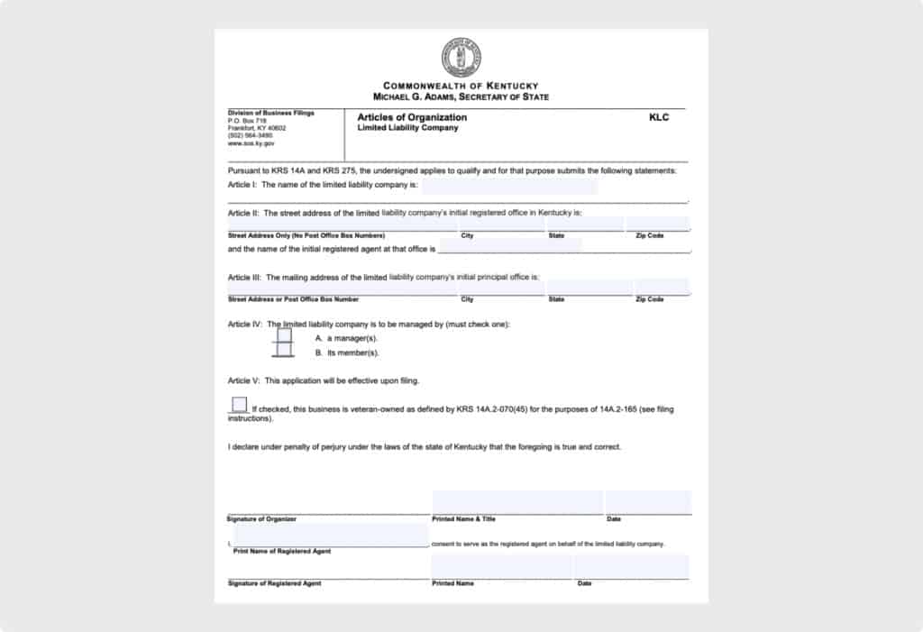 File the Kentucky LLC articles of organization