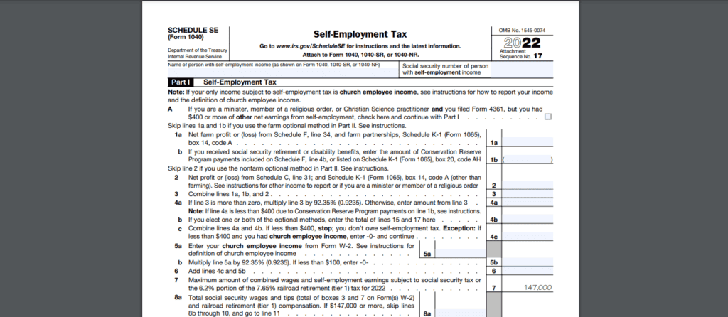 Form 1040 - Self Employment Tax