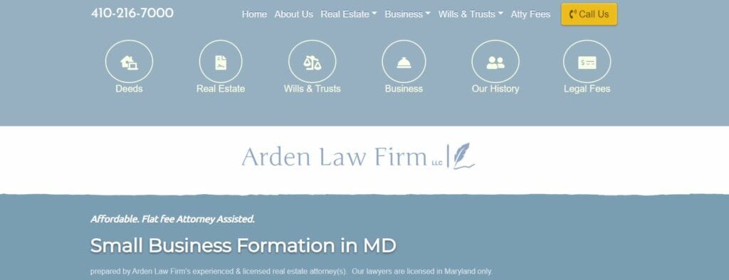 Arden Law Firm Maryland Based Lawyers Webpage