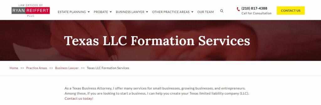 Ryan Reiffert Law Office LLC Formation Webpage