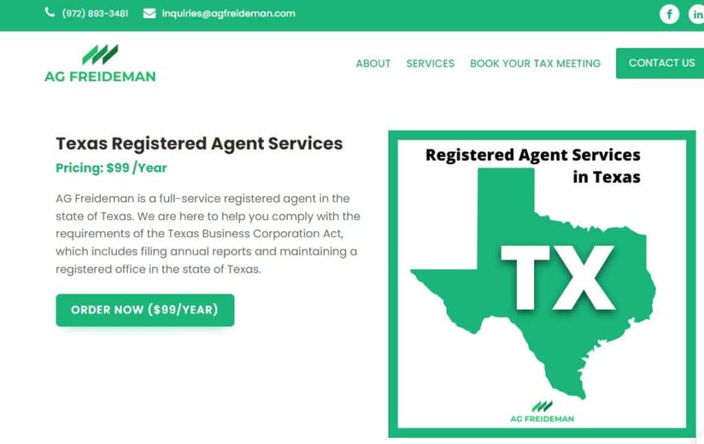 AG Freideman Texas Registered Agent Service Webpage