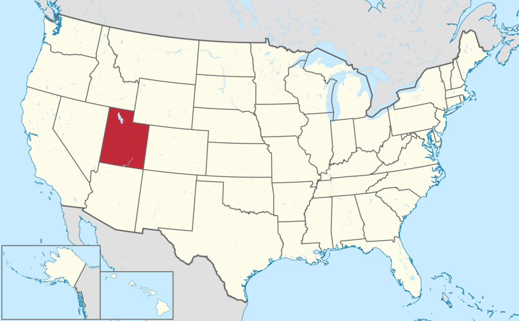 Map of the USA with Utah highlighted in red