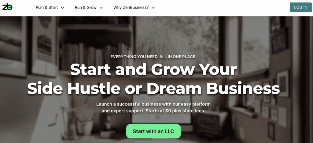 ZenBusiness homepage