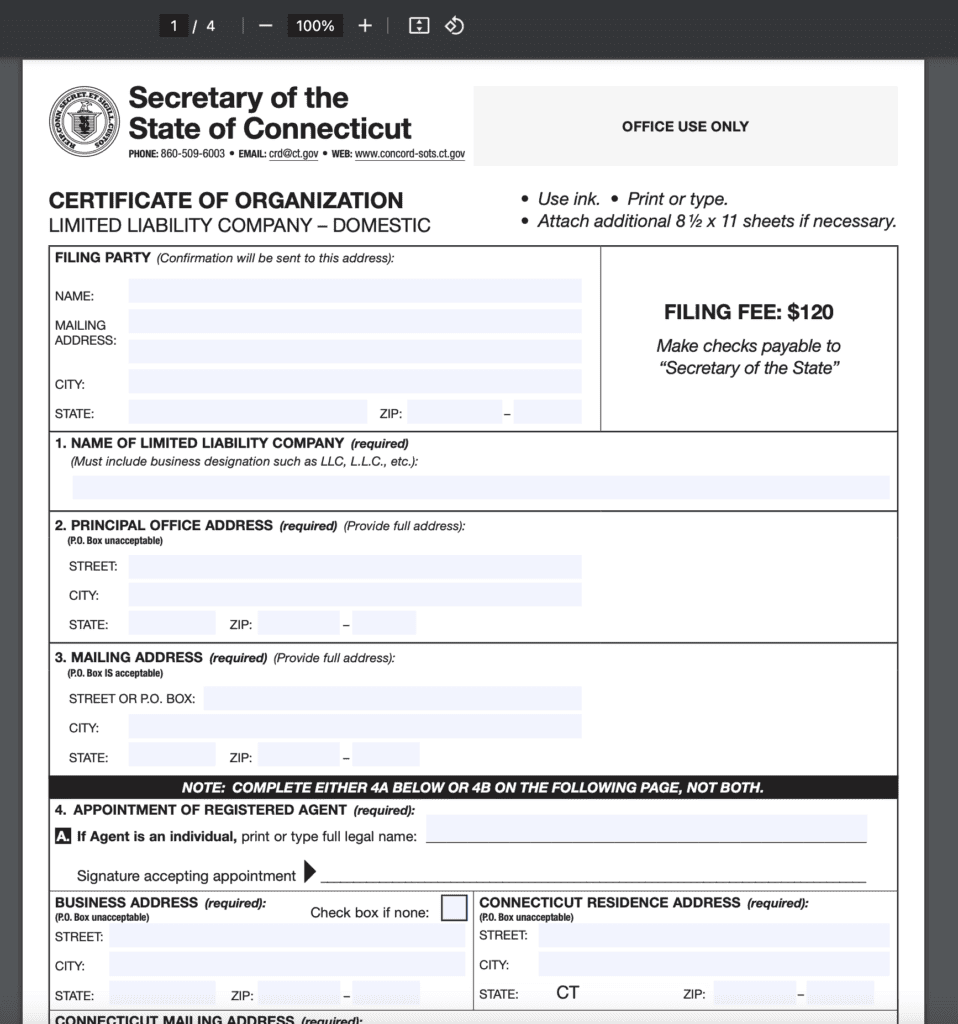 Certificate of Organization - Connecticut