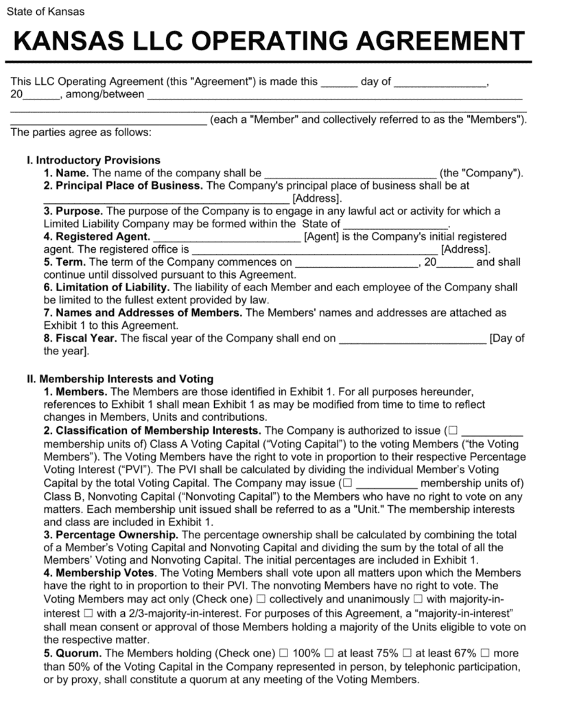 Kansas Operating Agreement