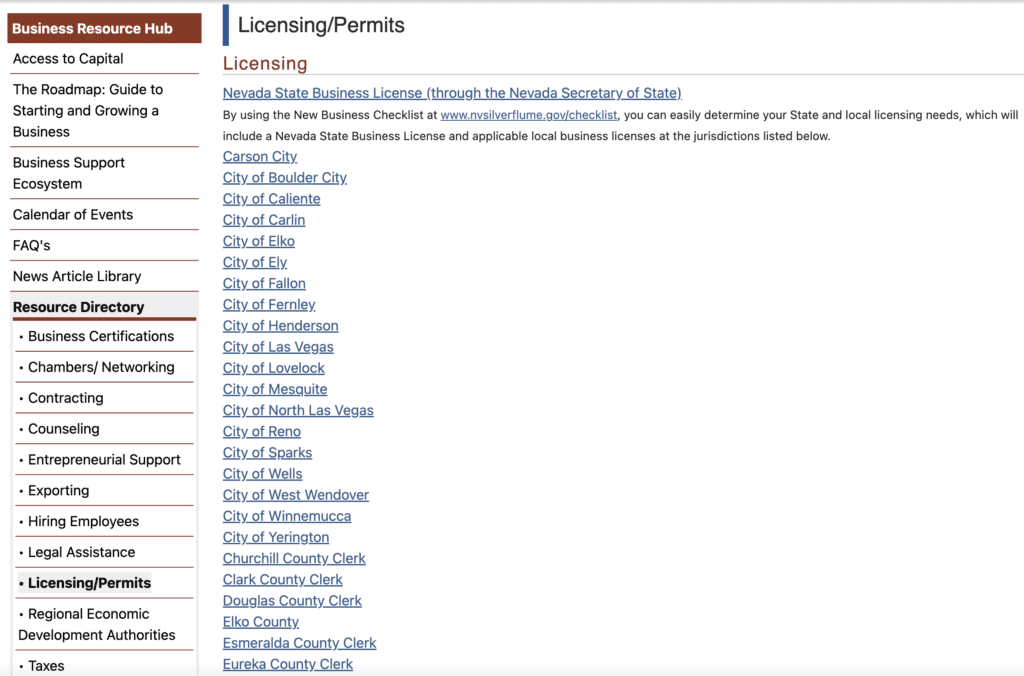 Licensing and permits in Nevada