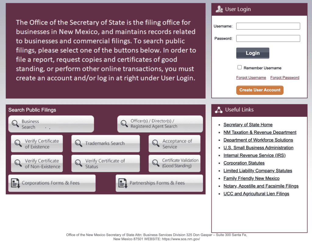 NM LLC filing Portal