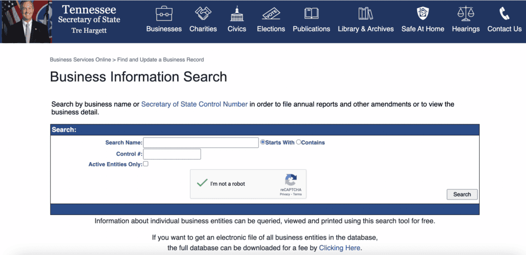 Tennessee business name search