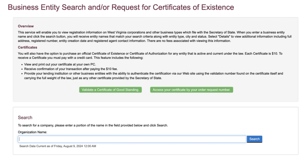 Virginia Business Entity Search