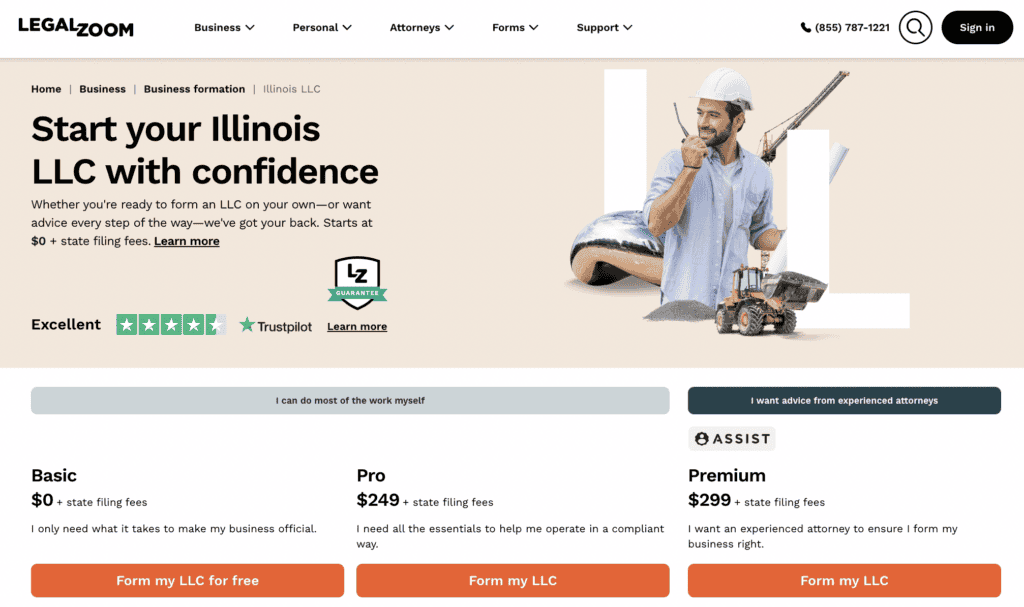 legalzoom - Illinois LLC formation service