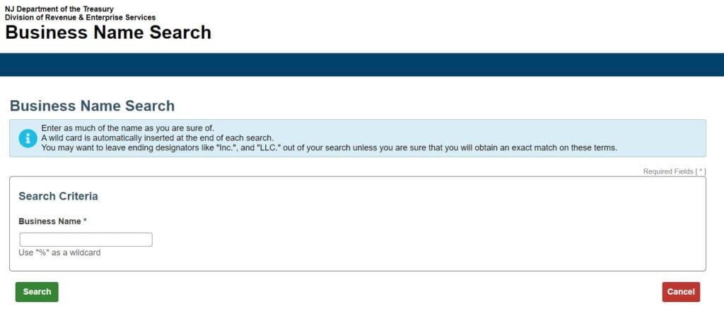 New Jersey LLC name search