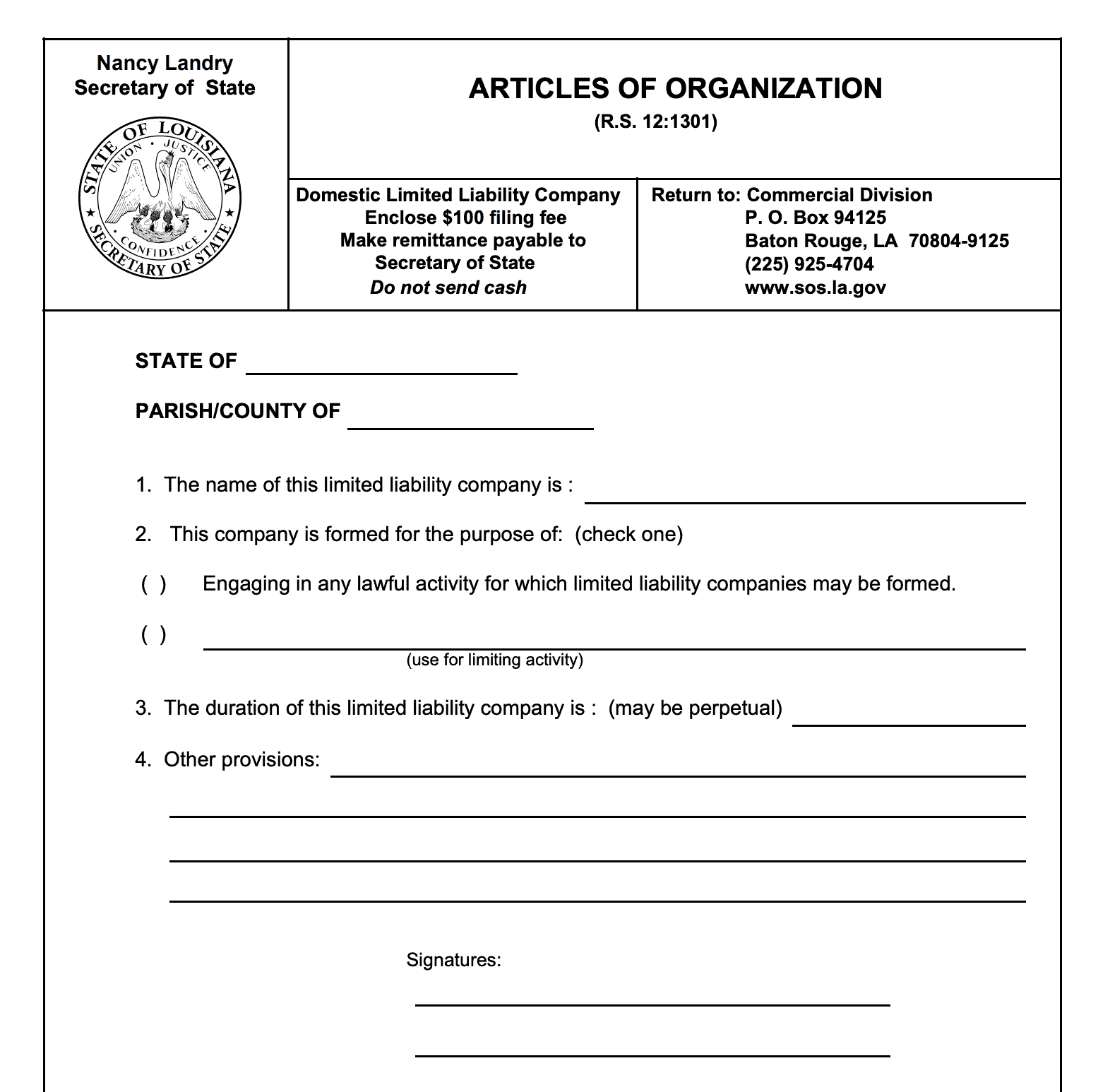 Articles of Organization in Louisiana