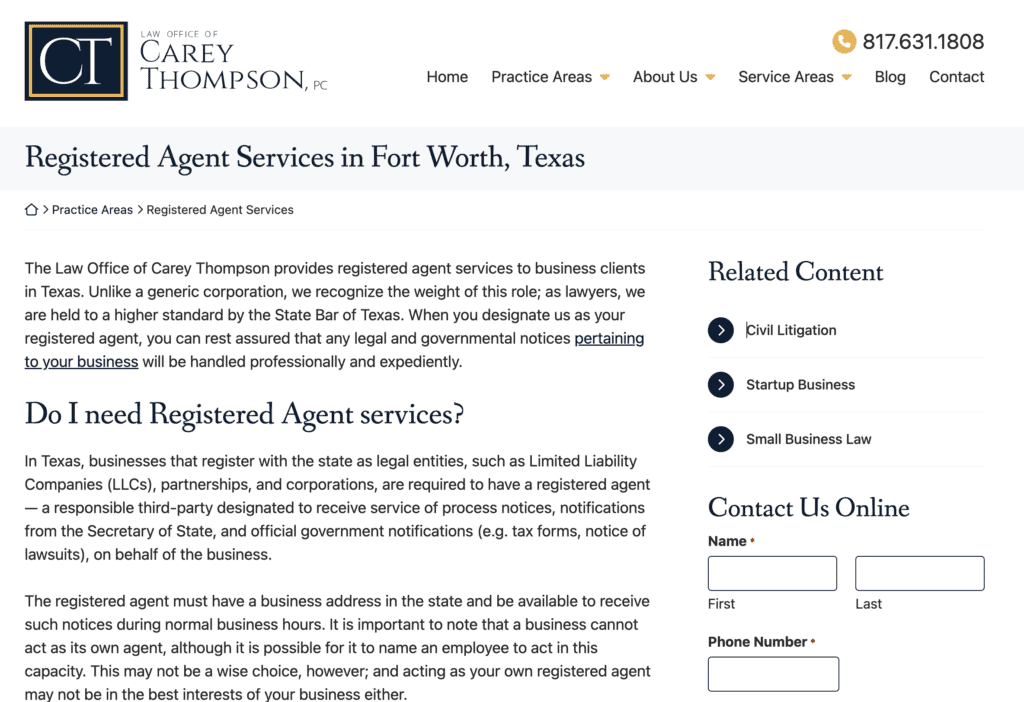 Carey Thompson Registered Agent Service in TX