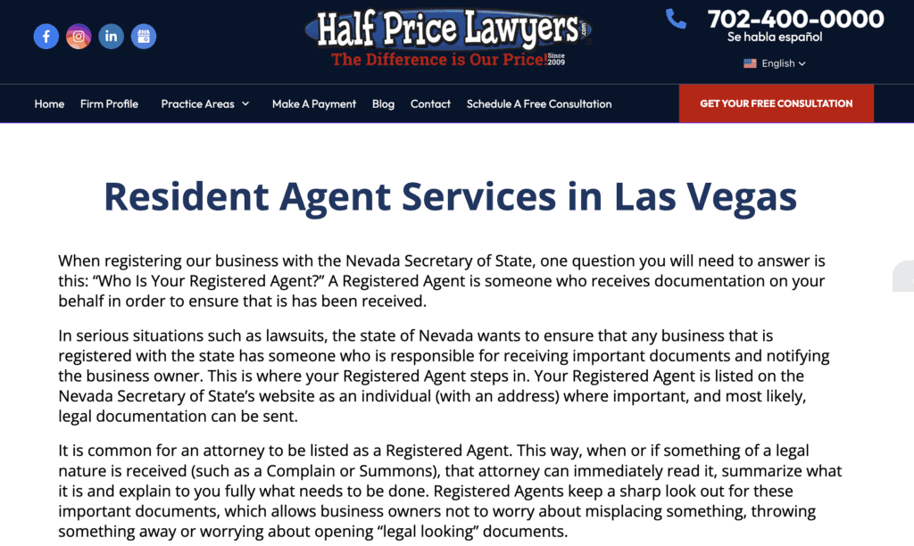 Half Price Lawyers - registered agent service in Nevada