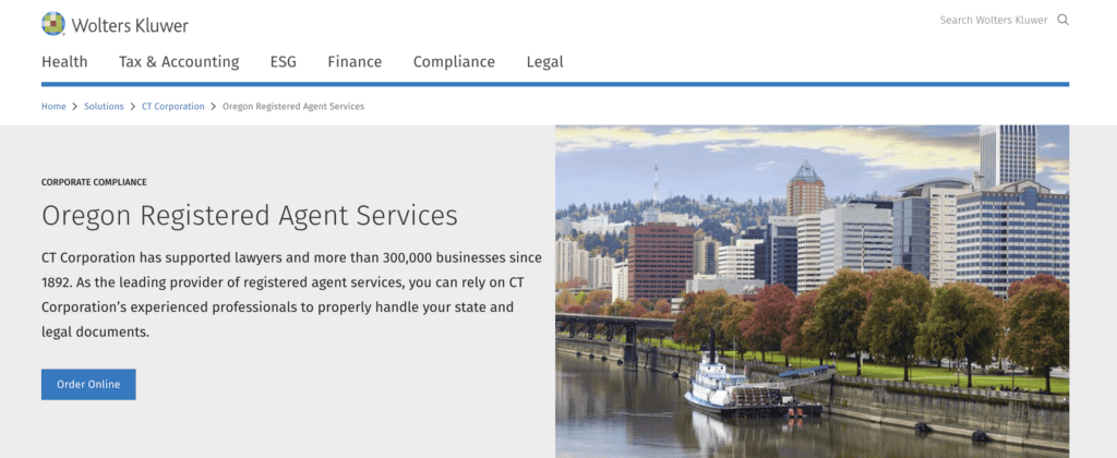 Wolters Kluwer registered agent service in Oregon