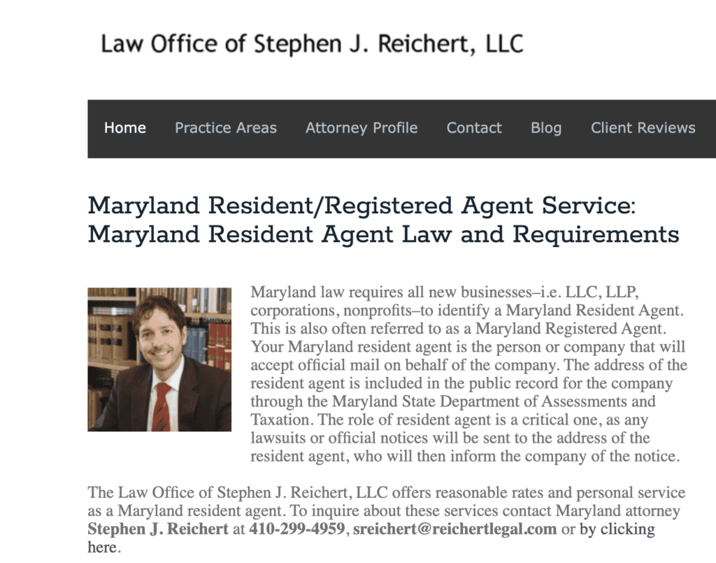 Law Office of Stephen J. Reichert - registered agent service provider in Maryland